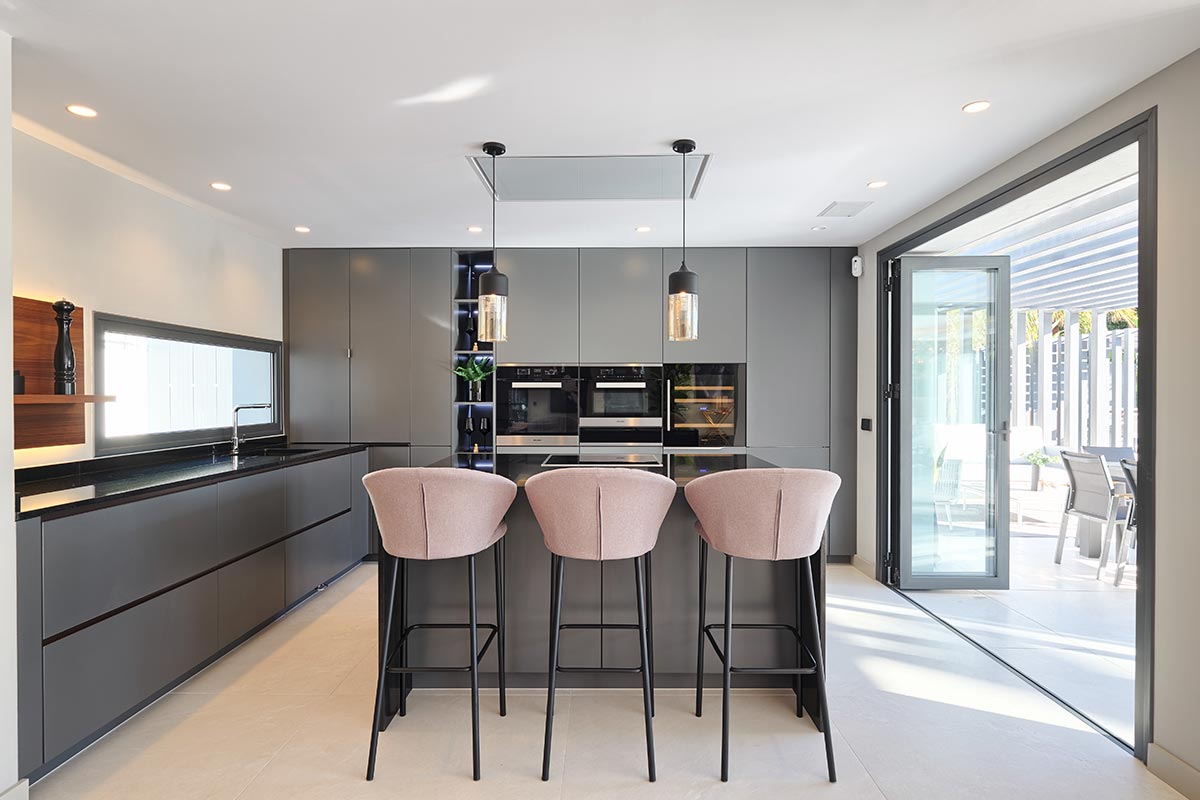 Modern kitchen with stylish bar stools